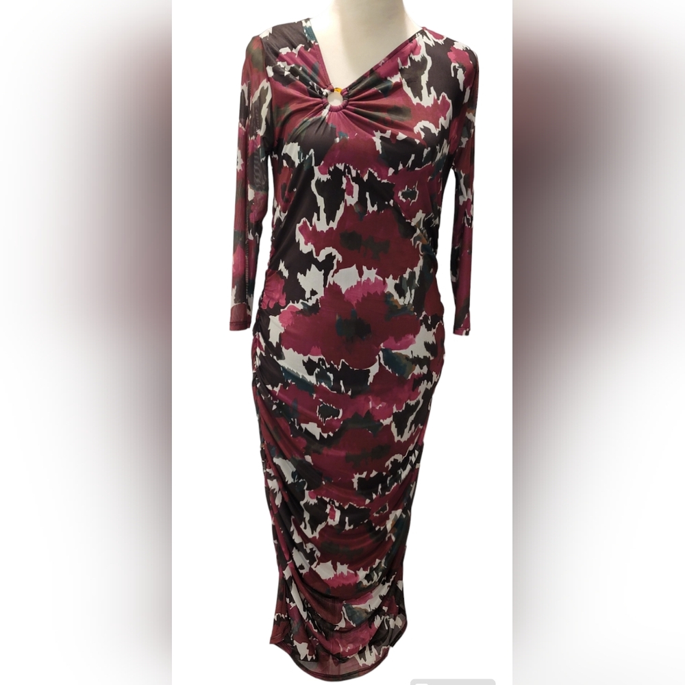 Cupio Blush Floral Dress Lined Women's Size Medium Stretch Long Sleeve